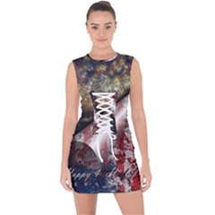 Independence Day Background Abstract Grunge American Flag Lace Up Front Bodycon Dress by Ravend
