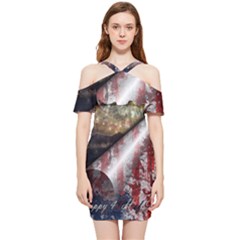 Independence Day Background Abstract Grunge American Flag Shoulder Frill Bodycon Summer Dress by Ravend
