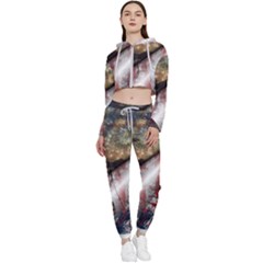Independence Day Background Abstract Grunge American Flag Cropped Zip Up Lounge Set by Ravend