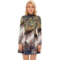 Independence Day Background Abstract Grunge American Flag Long Sleeve Velour Longline Dress by Ravend