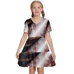 Independence Day Background Abstract Grunge American Flag Kids  Short Sleeve Tiered Mini Dress by Ravend