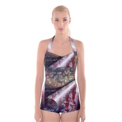 Independence Day July 4th Boyleg Halter Swimsuit 