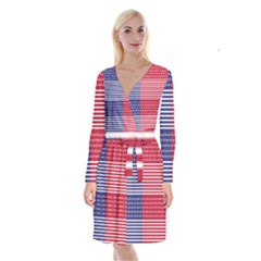 American Flag Patriot Red White Long Sleeve Velvet Front Wrap Dress by Celenk