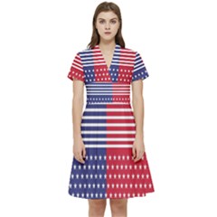 American Flag Patriot Red White Short Sleeve Waist Detail Dress