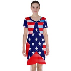 Patriotic American Usa Design Red Short Sleeve Nightdress