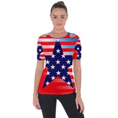 Patriotic American Usa Design Red Shoulder Cut Out Short Sleeve Top by Celenk