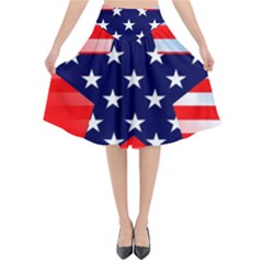 Patriotic American Usa Design Red Flared Midi Skirt by Celenk