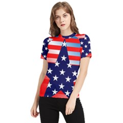 Patriotic American Usa Design Red Women s Short Sleeve Rash Guard