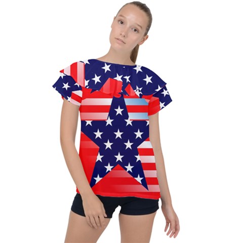 Patriotic American Usa Design Red Ruffle Collar Chiffon Blouse by Celenk