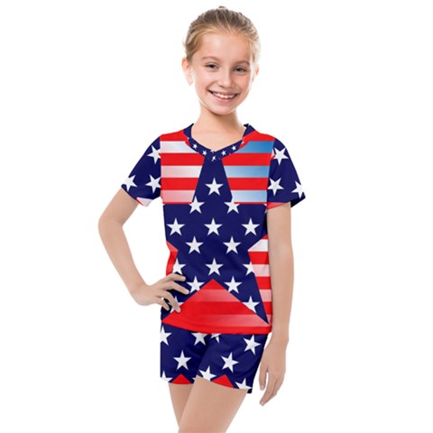 Patriotic American Usa Design Red Kids  Mesh Tee And Shorts Set by Celenk