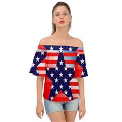 Patriotic American Usa Design Red Off Shoulder Short Sleeve Top by Celenk