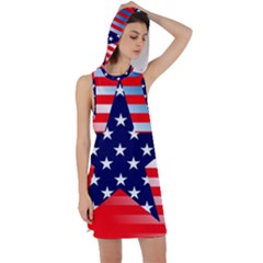 Patriotic American Usa Design Red Racer Back Hoodie Dress by Celenk