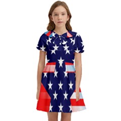 Patriotic American Usa Design Red Kids  Bow Tie Puff Sleeve Dress