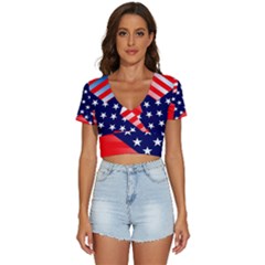 Patriotic American Usa Design Red V-neck Crop Top by Celenk