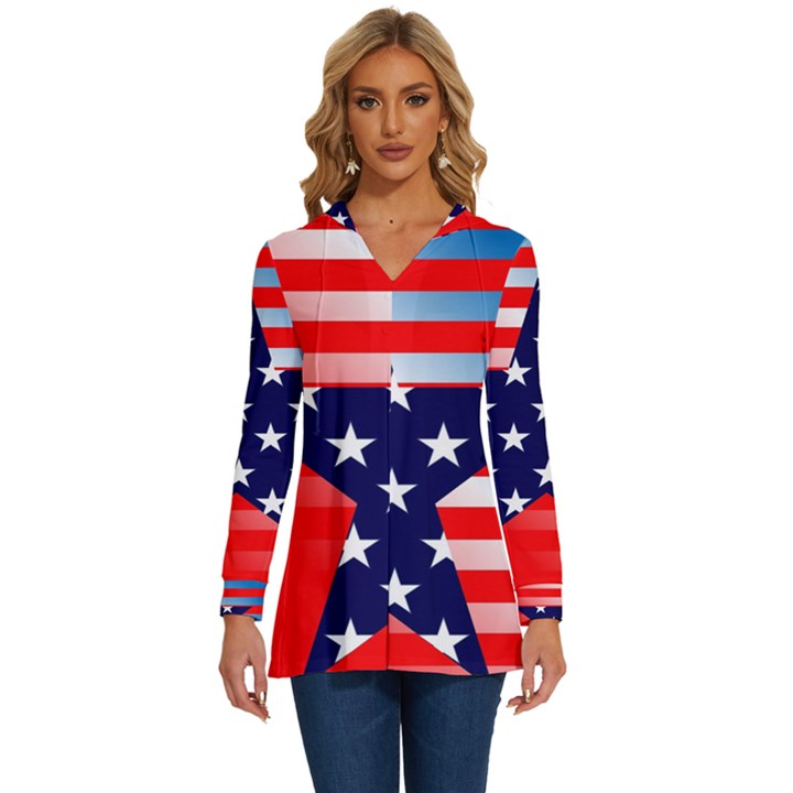 Patriotic american usa design red Long Sleeve Drawstring Hooded Top