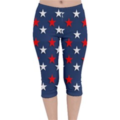 Patriotic Colors America Usa Red Velvet Capri Leggings 