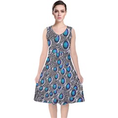 Peacock Pattern Close Up Plumage V-neck Midi Sleeveless Dress  by Celenk