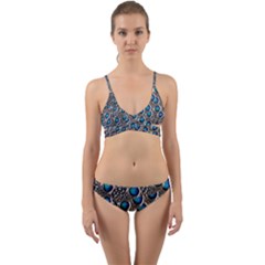 Peacock Pattern Close Up Plumage Wrap Around Bikini Set by Celenk