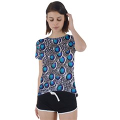 Peacock Pattern Close Up Plumage Short Sleeve Open Back Tee by Celenk