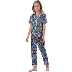 Peacock Pattern Close Up Plumage Kids  Satin Short Sleeve Pajamas Set by Celenk