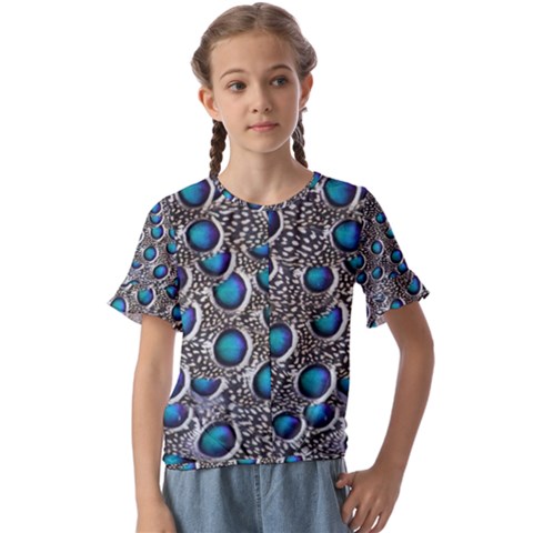 Peacock Pattern Close Up Plumage Kids  Cuff Sleeve Scrunch Bottom Tee by Celenk