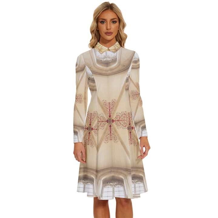 Wells Cathedral Well Cathedral Long Sleeve Shirt Collar A-Line Dress
