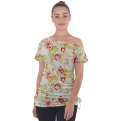 Background Pattern Flower Spring Off Shoulder Tie-Up Tee