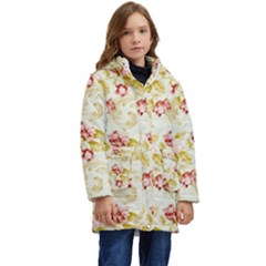 Background Pattern Flower Spring Kids  Hooded Longline Puffer Jacket by Celenk