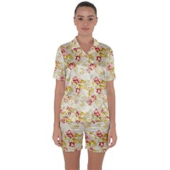 Background Pattern Flower Spring Satin Short Sleeve Pajamas Set