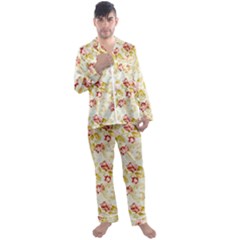 Background Pattern Flower Spring Men s Long Sleeve Satin Pajamas Set