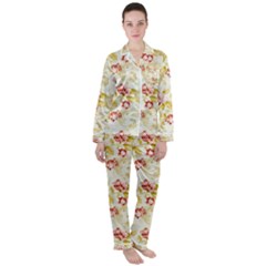 Background Pattern Flower Spring Women s Long Sleeve Satin Pajamas Set	