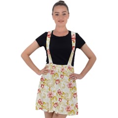 Background Pattern Flower Spring Velvet Suspender Skater Skirt