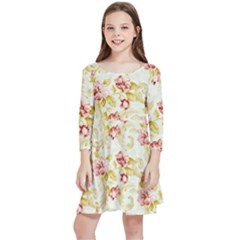 Background Pattern Flower Spring Kids  Quarter Sleeve Skater Dress