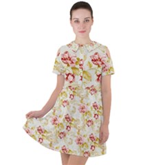 Background Pattern Flower Spring Short Sleeve Shoulder Cut Out Dress 