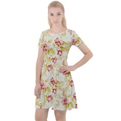 Background Pattern Flower Spring Cap Sleeve Velour Dress 