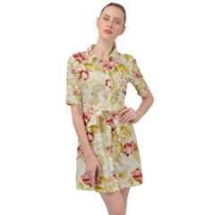 Background Pattern Flower Spring Belted Shirt Dress