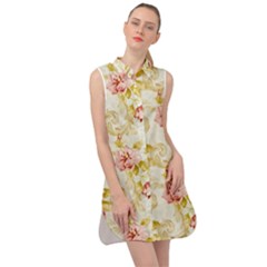 Background Pattern Flower Spring Sleeveless Shirt Dress