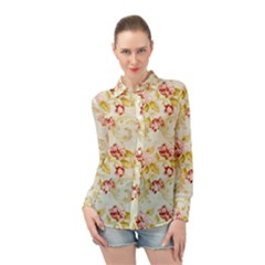 Background Pattern Flower Spring Long Sleeve Chiffon Shirt