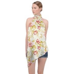 Background Pattern Flower Spring Halter Asymmetric Satin Top