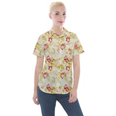 Background Pattern Flower Spring Women s Short Sleeve Pocket Shirt