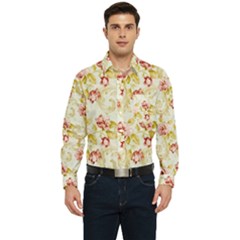 Background Pattern Flower Spring Men s Long Sleeve Pocket Shirt 