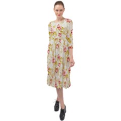 Background Pattern Flower Spring Ruffle End Midi Chiffon Dress