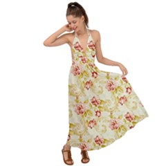 Background Pattern Flower Spring Backless Maxi Beach Dress