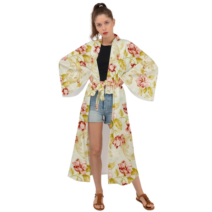 Background Pattern Flower Spring Maxi Kimono