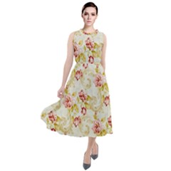 Background Pattern Flower Spring Round Neck Boho Dress