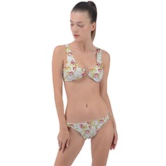 Background Pattern Flower Spring Ring Detail Crop Bikini Set