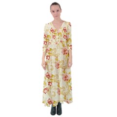 Background Pattern Flower Spring Button Up Maxi Dress