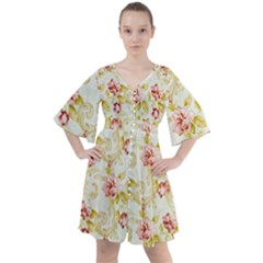 Background Pattern Flower Spring Boho Button Up Dress