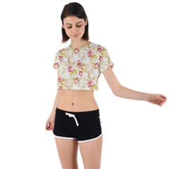 Background Pattern Flower Spring Tie Back Short Sleeve Crop Tee