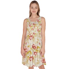 Background Pattern Flower Spring Knee Length Skater Dress With Pockets